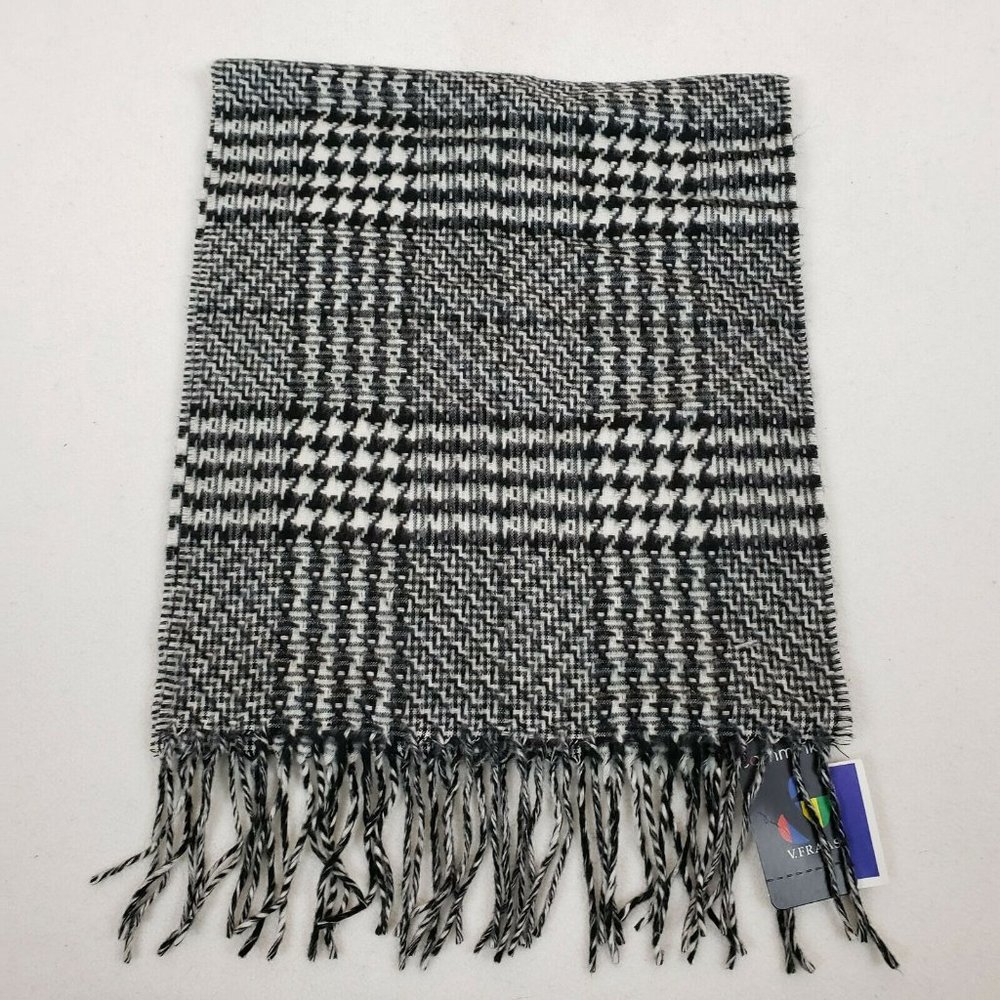 V. Fraas  Cashmink New Black Plaid Fringe Scarf